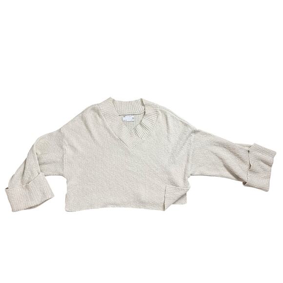 ASOS Ecru Knit Boxy Drop Sleeve Ribbed Long Crop Sweater Cotton Blend Size 4 - Picture 5 of 9